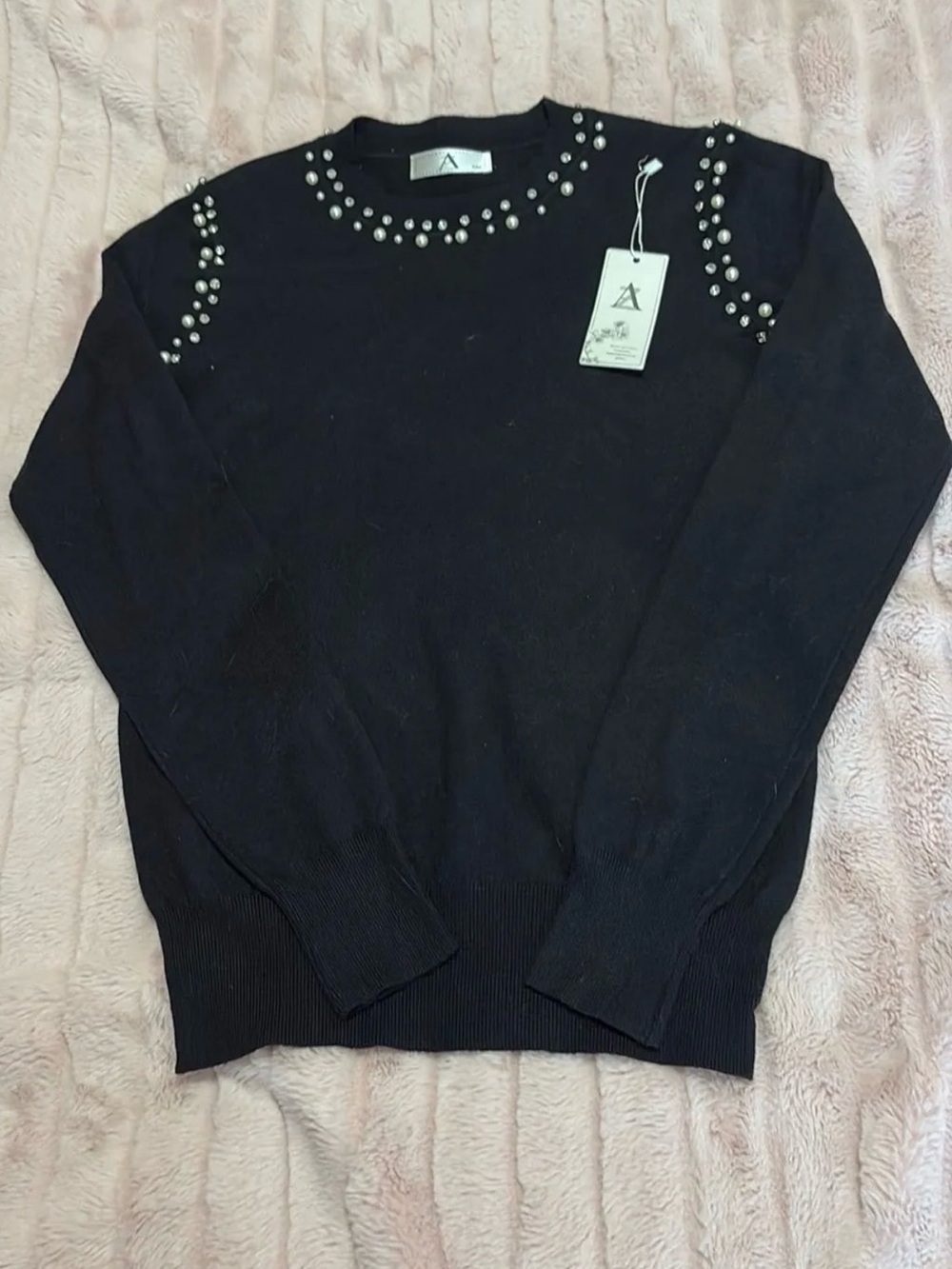 Studded Crewneck Women's Sweater - Black